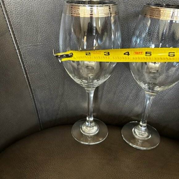 NWOT Vintage Italian Crystal Wine Champagne Glasses With Gold Trim Greek Design - Picture 7 of 13